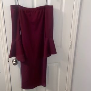 Formal Burgundy Off The Shoulder Dress.